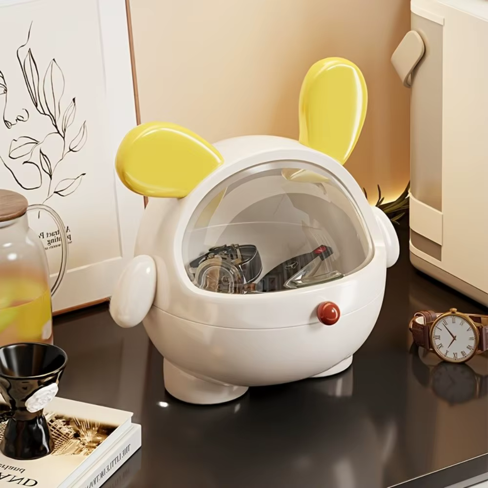 Organisateur d'accessoires mignon en forme de lapin avec couvercle, boîte de rangement anti-poussière en forme d'animal de dessin animé pour les filles, attaches pour cheveux, bijoux, décoration de co
