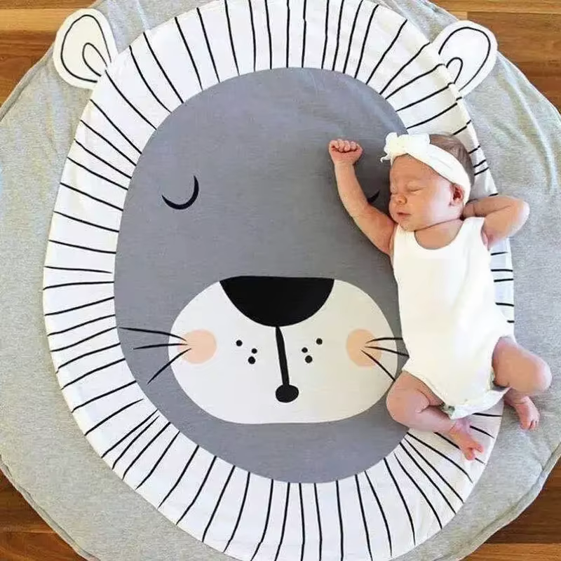 Tapis pour bébé, couverture de ramper pour nourrissons, tapis de jeu en coton, tapis rond à motif d'animaux de dessin animé, tapis de sol pour chambre d'enfant, accessoires de photographie pour nouvea