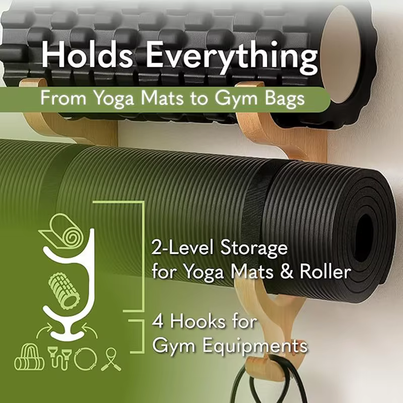 Support de tapis de Yoga multifonctionnel en bois avec 4 crochets