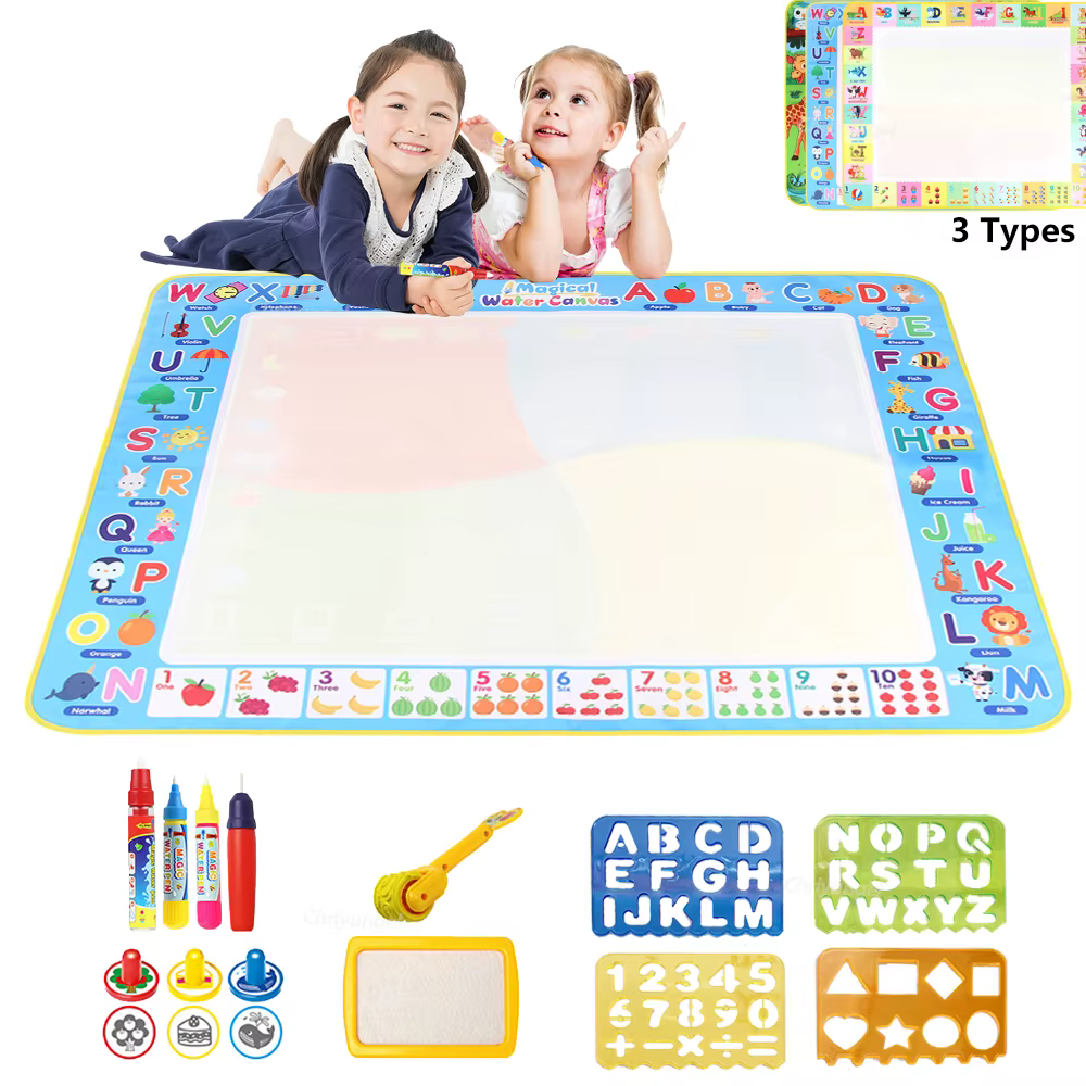 Tapis de dessin à l'eau magique 100x80CM, avec stylos magiques réutilisables, planche de peinture Doodle Montessori, jouets éducatifs, cadeaux pour enfants 39x31 pouces