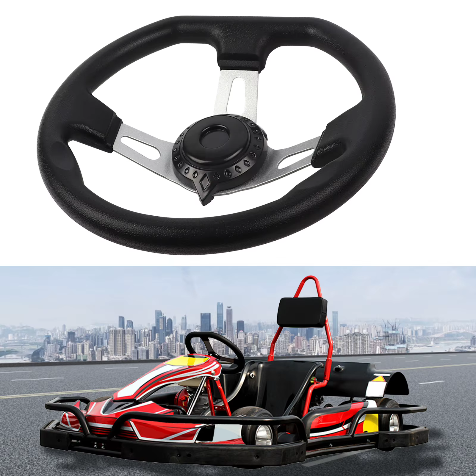 Volant de 270 mm pour karting, kart tout-terrain, kart de plage, kart pour enfants de 10,5 pouces, kart de course, volant de karting