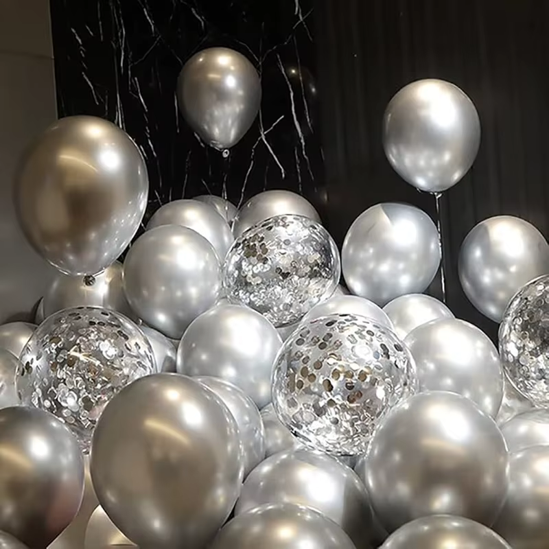 30/20/10 pièces ballon d'anniversaire en argent métallique 12 pouces ballons en Latex argenté en métal décorations DIY réception-cadeau pour bébé Photo de fête de mariage