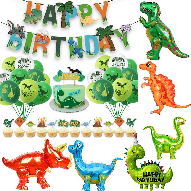 Ballon de décoration d'anniversaire dinosaure, ballon en aluminium 3D dinosaure debout, ensemble de ballons numérotés de dessin animé 1-9 pour fournitures de fête enfant garçon