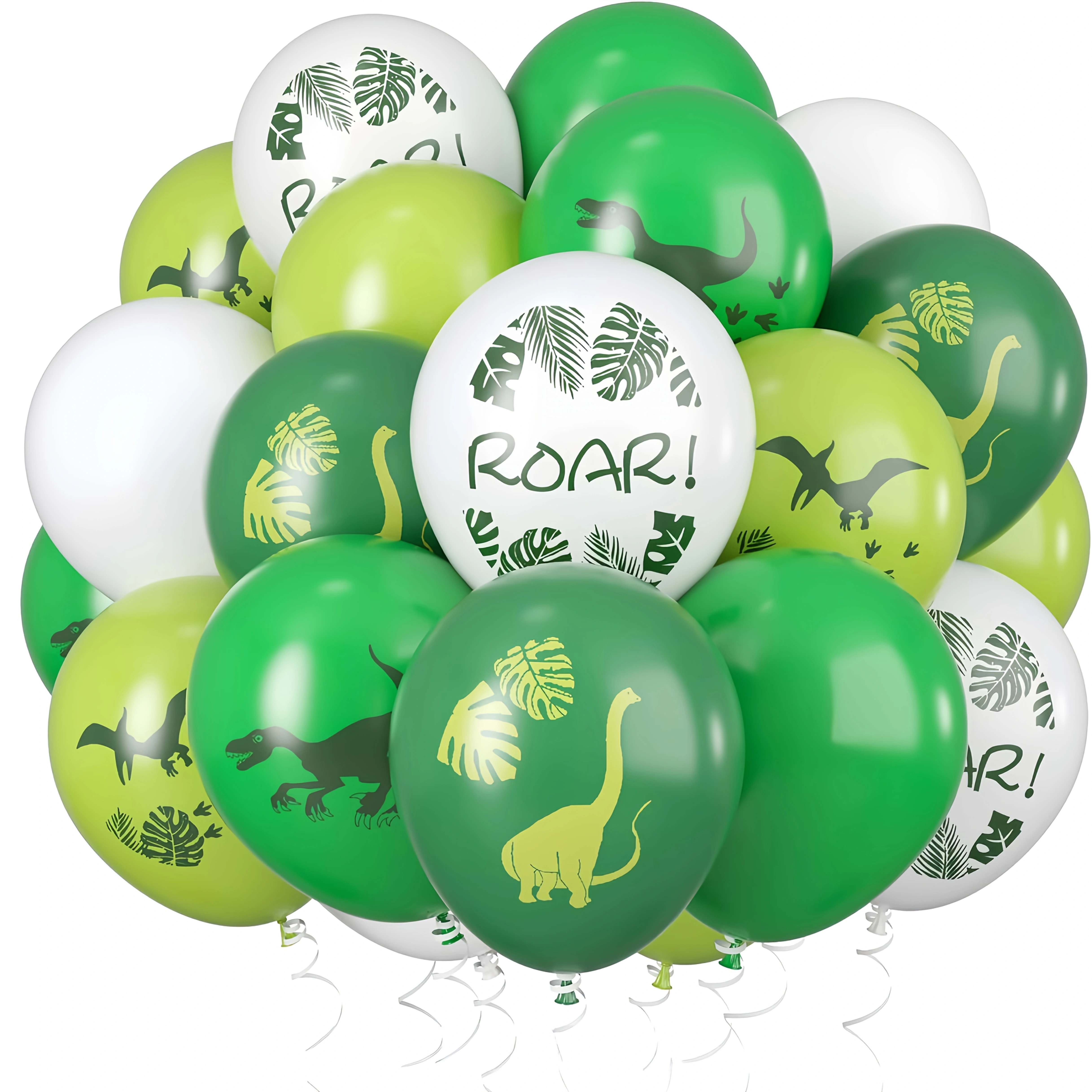 Ballons dinosaures, ballons imprimés Dino, ballons en latex vert, blanc et vert citron pour fête d'anniversaire, décoration sur le thème de la jungle et des dinosaures