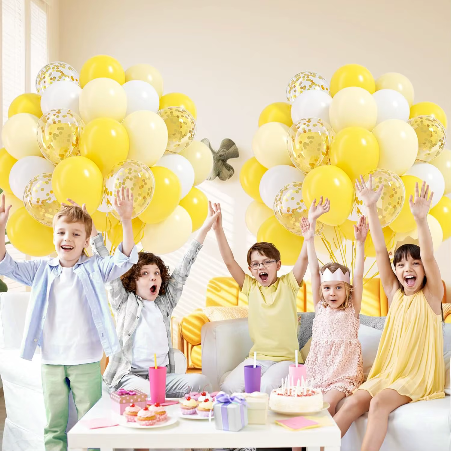 Ballons jaunes pastel et blancs de 12 pouces avec confettis dorés pour mariage sur le thème de l'abeille et du citron, baby shower, anniversaire
