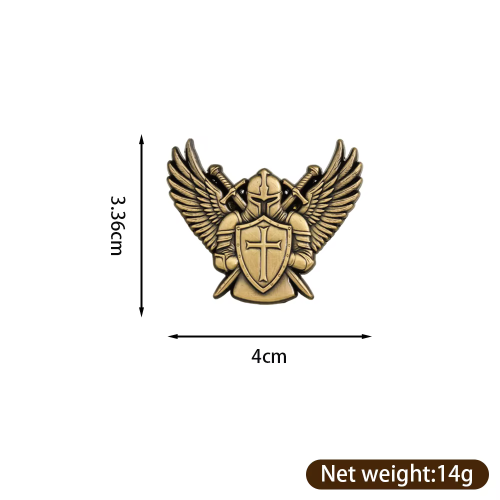 Broche Chevalier Ange Doré, Écusson Croix, Badge Gardien, Ailes d'Armure Dorées, Épingle Métallique, Décoration de Foi, Accessoire de Col, Cadeau