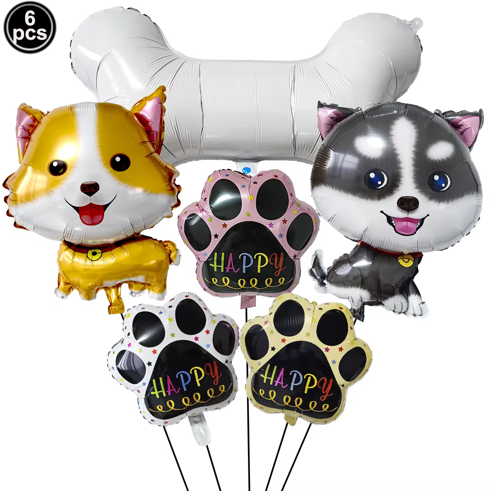 Ballon thème chien en forme de tête de chien, ballons en aluminium, décoration pour enfants, fête d'anniversaire, chiot, cadeau de fête pour animaux de compagnie, fournitures de décoration