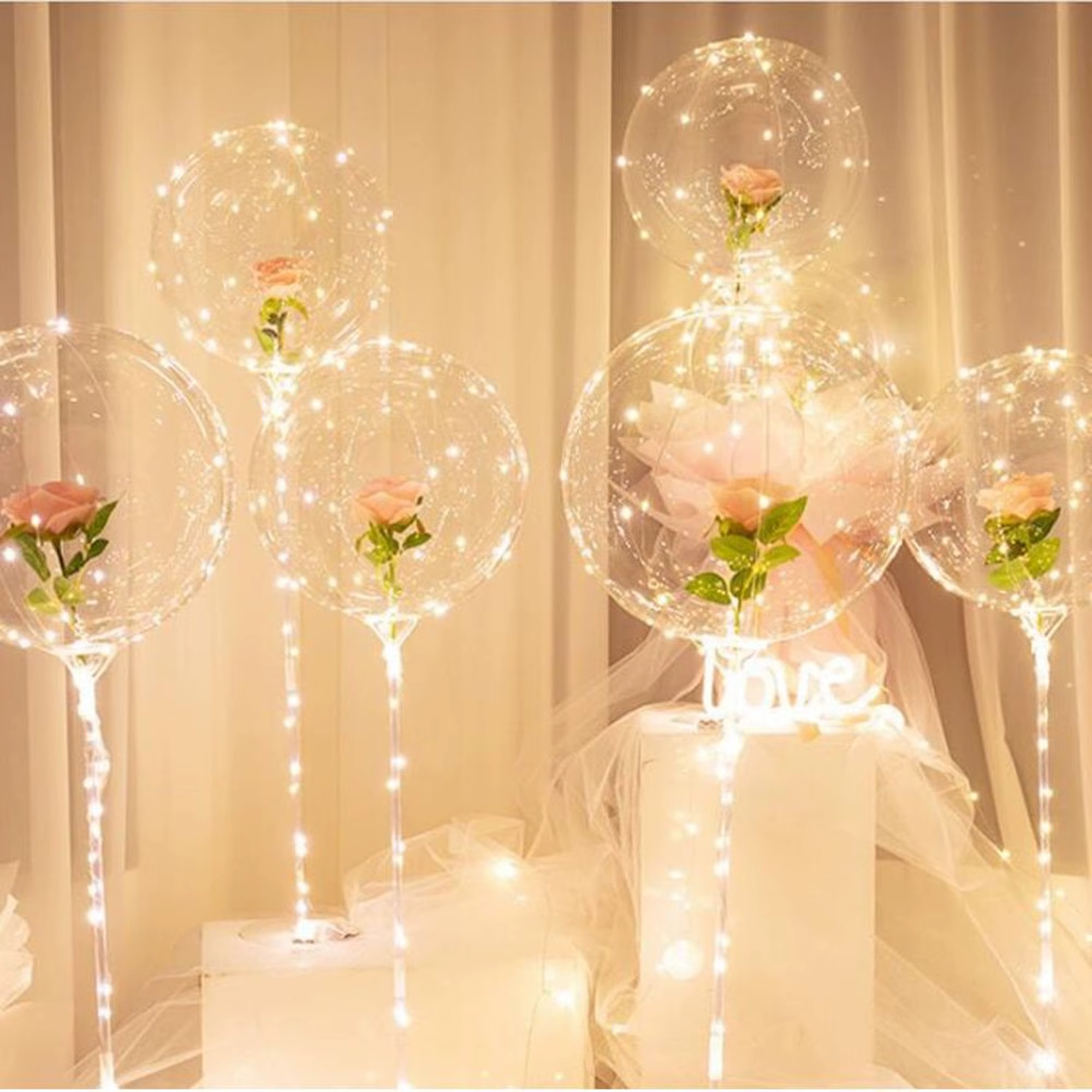 Bouquet de roses lumineuses LED, ballon transparent en forme de vague, idéal pour les mariages, les anniversaires, les fêtes de la Saint-Valentin, les enterrements de vie de jeune fille