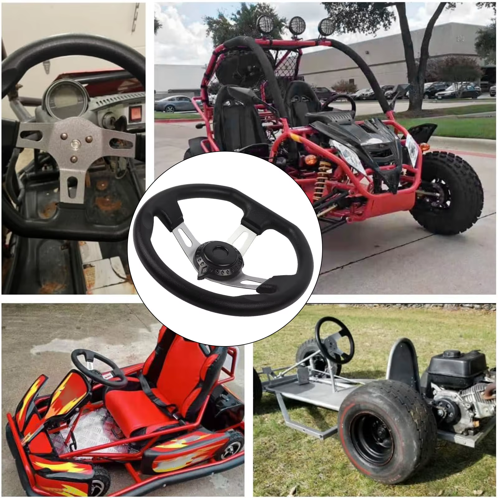 Volant de 270 mm pour karting, kart tout-terrain, kart de plage, kart pour enfants de 10,5 pouces, kart de course, volant de karting