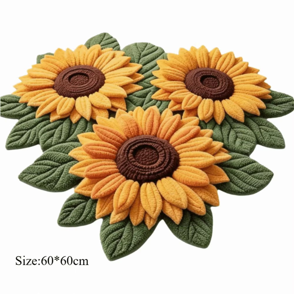 Tapis de sol en forme de tournesol, durable, doux, antidérapant, absorbant, 60x60cm, pour salle de bain, décoration de la maison