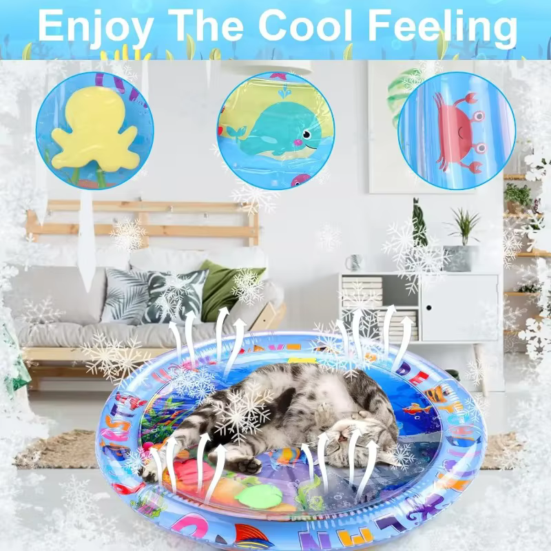 Tapis de jeu sensoriel d'eau tapis d'eau gonflable épaissi pour chat et chien tapis de jeu pour animaux de compagnie avec poisson mer océan thème jouet sensoriel eau