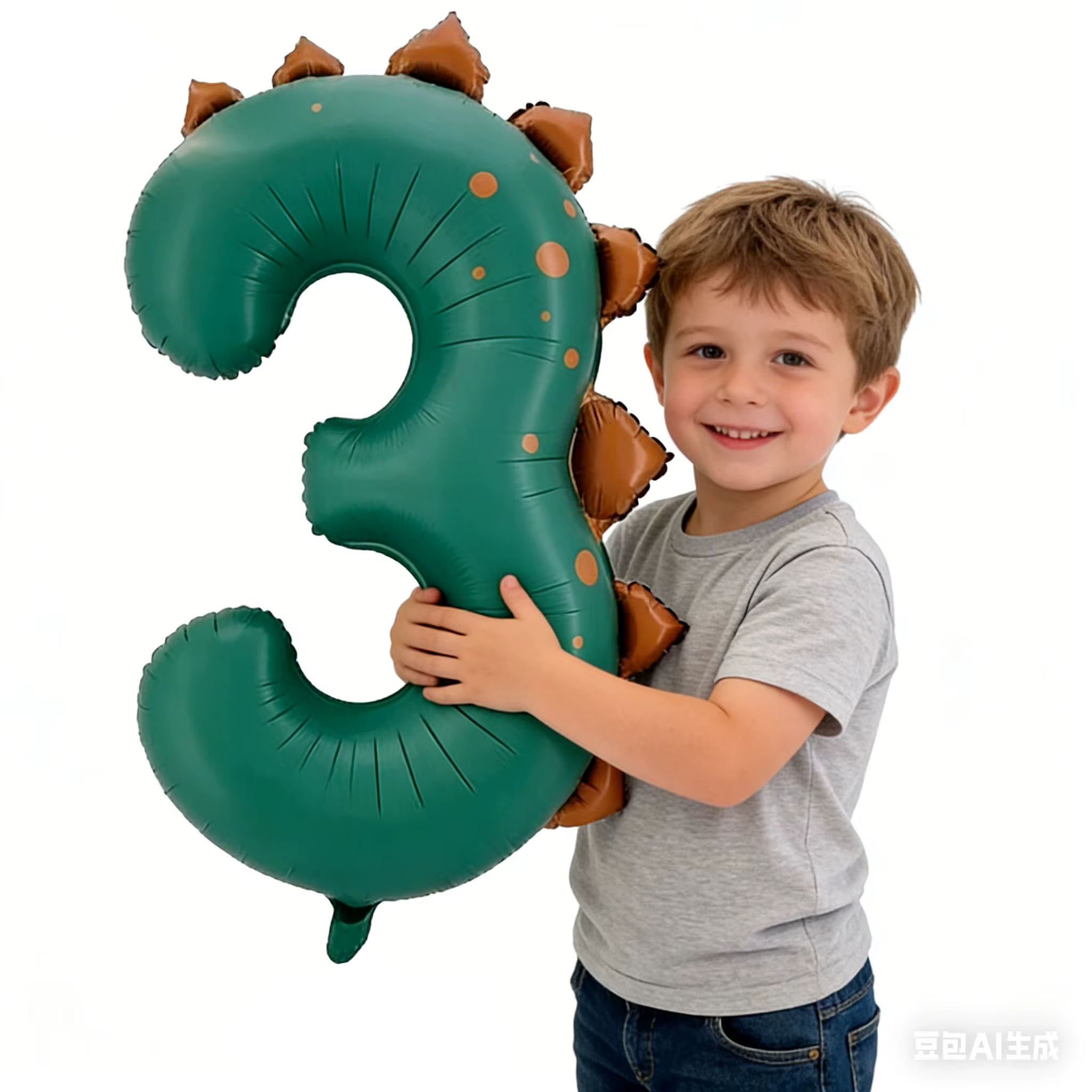 Ballon dinosaure de 32 pouces, ballons numérotés dinosaure pour garçons de 1 à 3 ans, décoration de fête sur le thème du dinosaure, ballon en aluminium pour baby shower