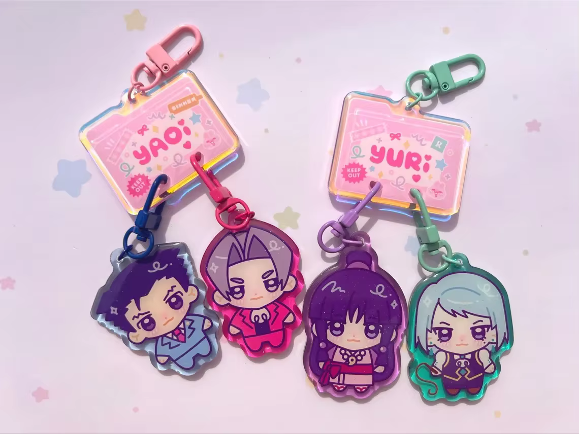 Porte-clés holographiques Kawaii avec breloques mousqueton sur le thème de l'anime, pour l'organisation et le stylisation, avec motifs Yaoi, Yuri, Couple, OTP, Ship
