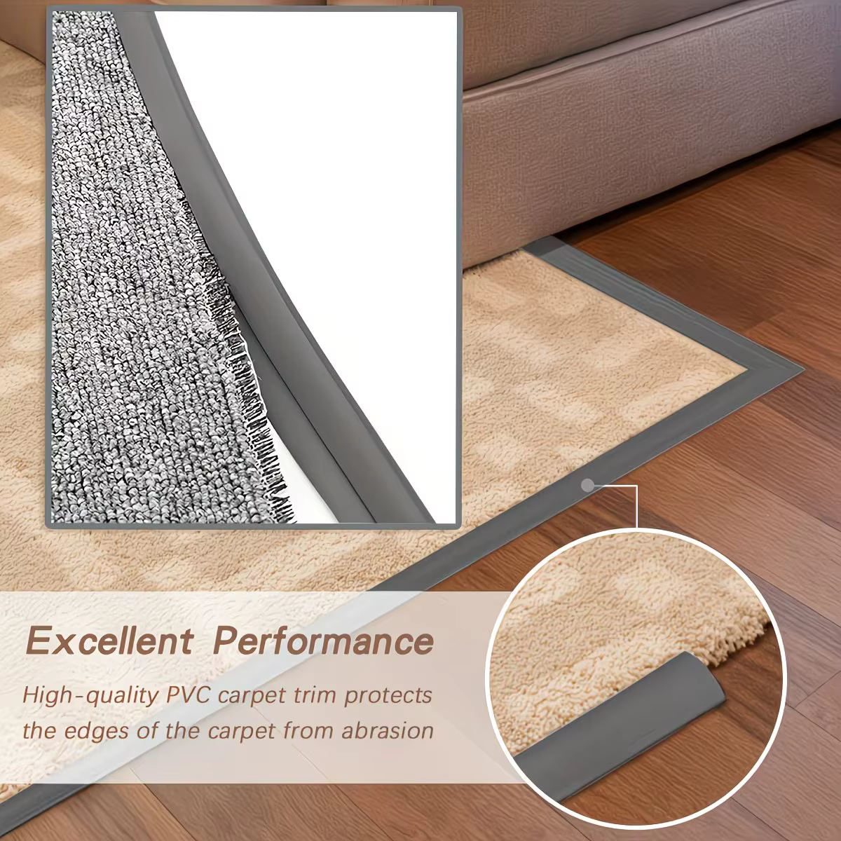 1 pièce 1/3 mètre Bande de finition de tapis en PVC