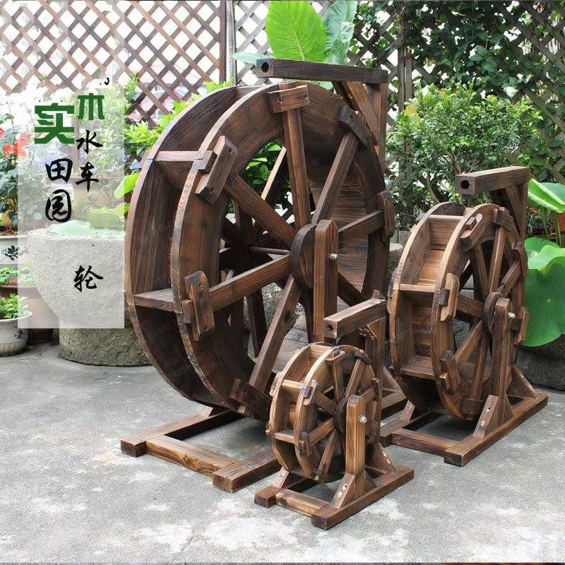 Petite roue à eau en bois anti-corrosion, roue à eau rotative d'extérieur Feng Shui, ornement de roue rotative