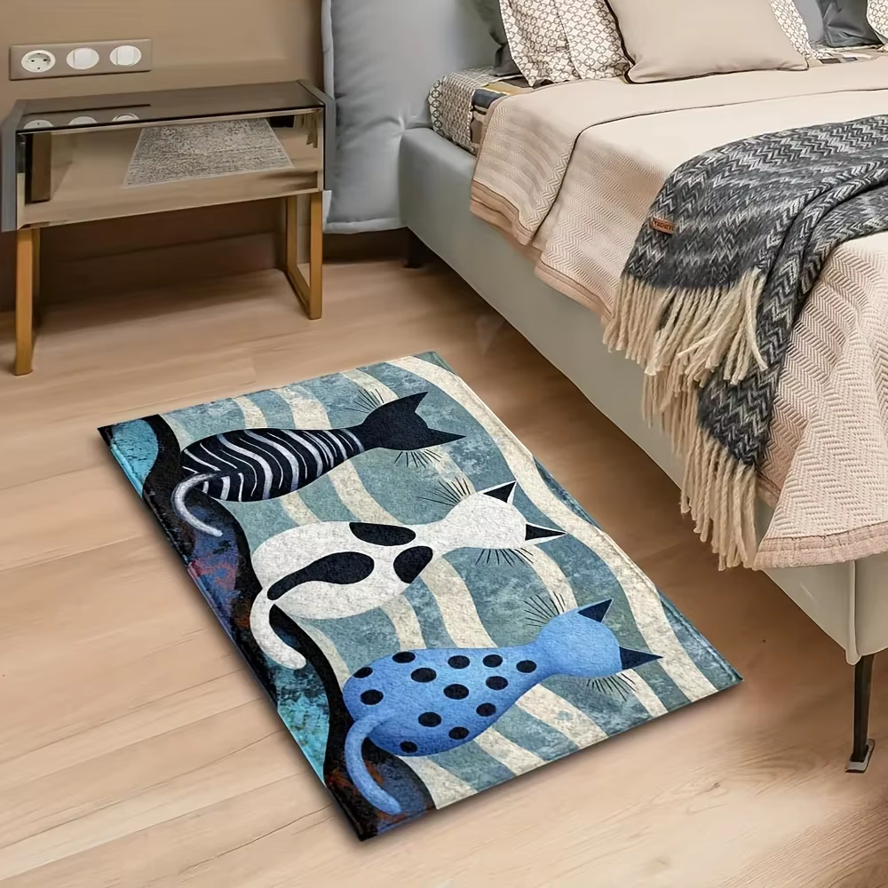 VIKAMA dessin animé rayé chaton tapis antidérapant doux paillasson cuisine tapis chevet tapis de sol pour salon chambre décor à la maison