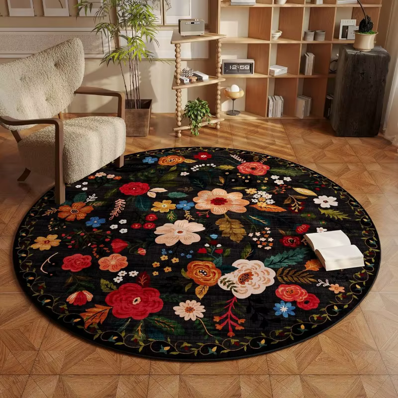 Tapis de salon rond couleur imprimé Floral décoration chambre Tapis en peluche mode moderne Table basse Tapis moelleux ». Tapis