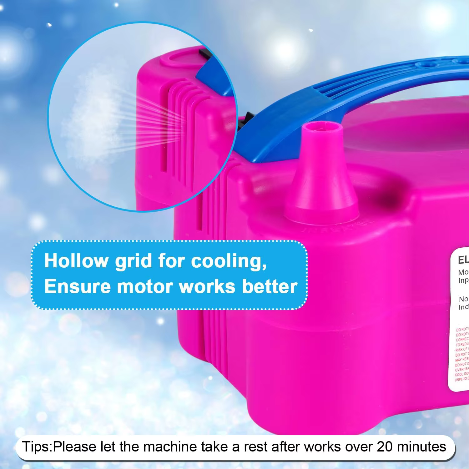 Pompe à ballons électrique portable 600W, machine à gonfler les ballons à double buse pour les décorations de fête, de mariage, de Noël, d'anniversaire, rose