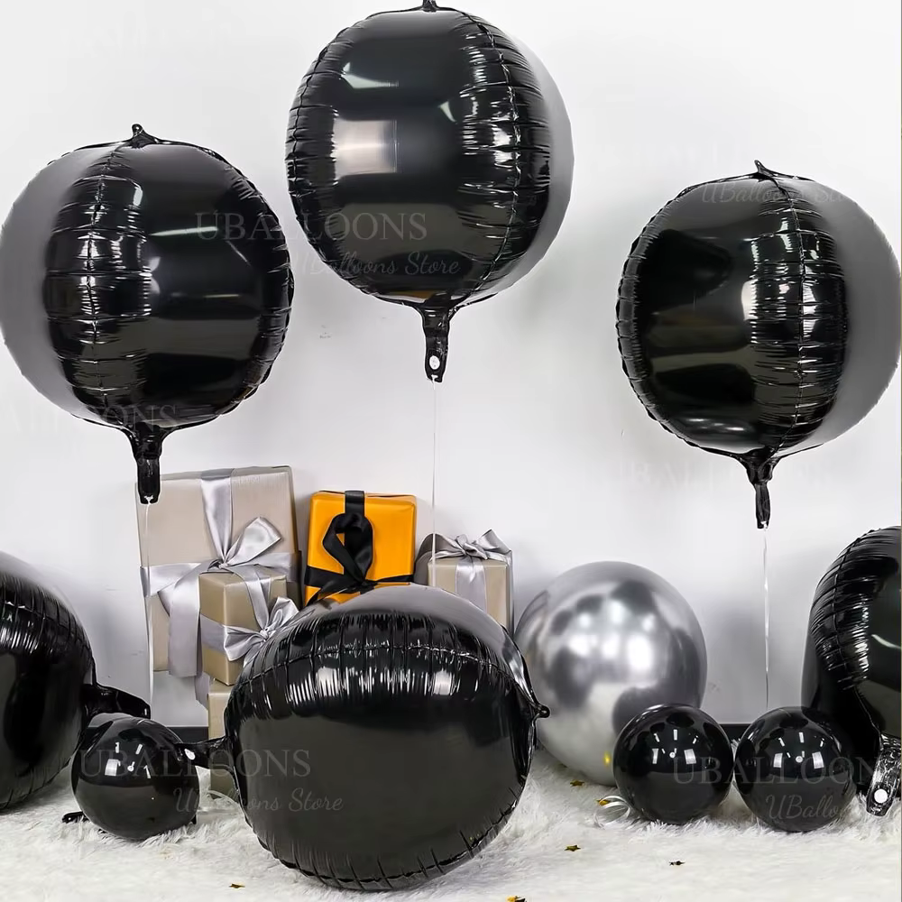 Grands ballons en aluminium noir 4D 10 22 32 50 70 pouces, ballons ronds noirs 4D pour anniversaire, mariage, décor de fête du nouvel an