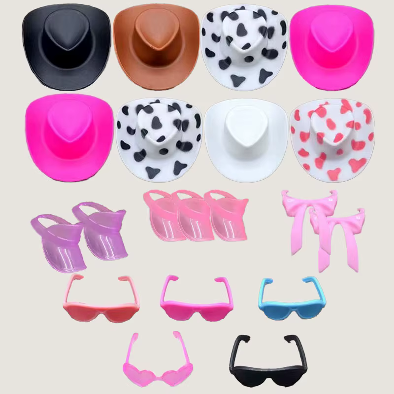 Mini poupée accessoires mode mignon rose blanc Cowboy chapeau fête lunettes de soleil caméra accessoires pour maison de poupée fille bricolage jouet cadeau