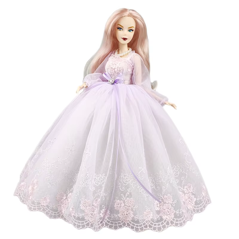 Robe de princesse violette faite à la main pour poupée Barbie, tenues pour poupées 1/6, accessoires, manches bouffantes, nœud papillon, robe de soirée, jouets