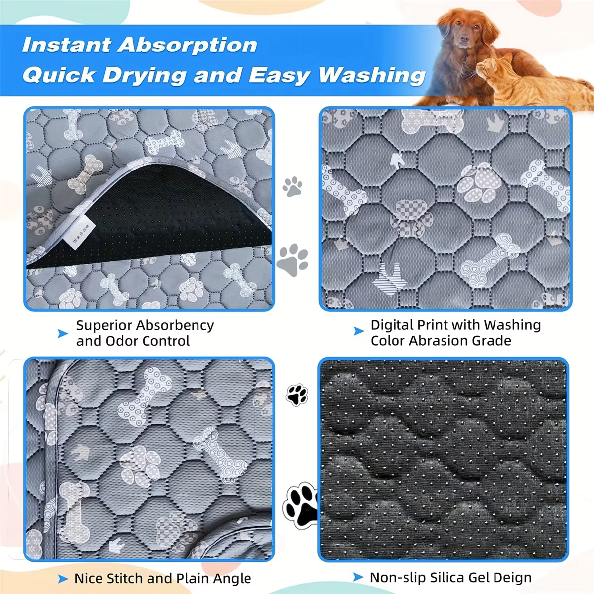 Tapis de pipi lavable pour chien, tapis d'urine réutilisable pour animaux de compagnie, imperméable, pour entraînement des chiots, pour siège de voiture, sol d'hiver