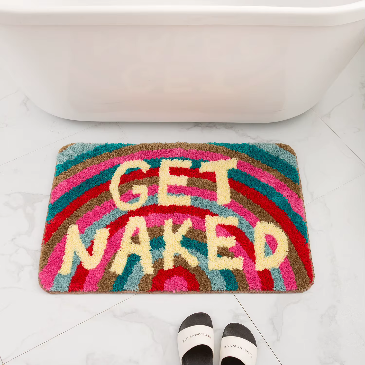 Tapis de salle de bain et de douche « Get Naked » pour la Saint-Valentin 40x60cm/50x80cm - Tapis de douche touffetés colorés et mignons pour la décoration d'appartement