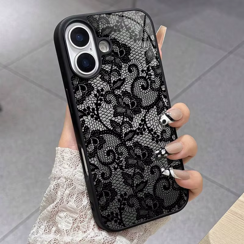 Coque en silicone à motif dentelle exquis pour iPhone 17 16 15 14 13 12 11 Pro Max, étui souple pour iPhone Air 16E 16 Plus XS X XR
