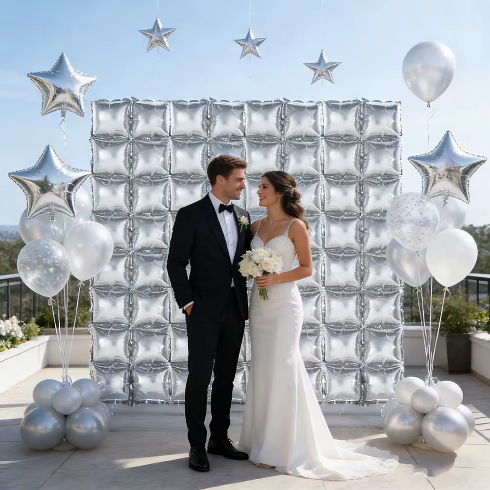 Mur de ballons carrés argentés pour décorations de mariage, fiançailles, thème glace, fête d'anniversaire, décoration de fête