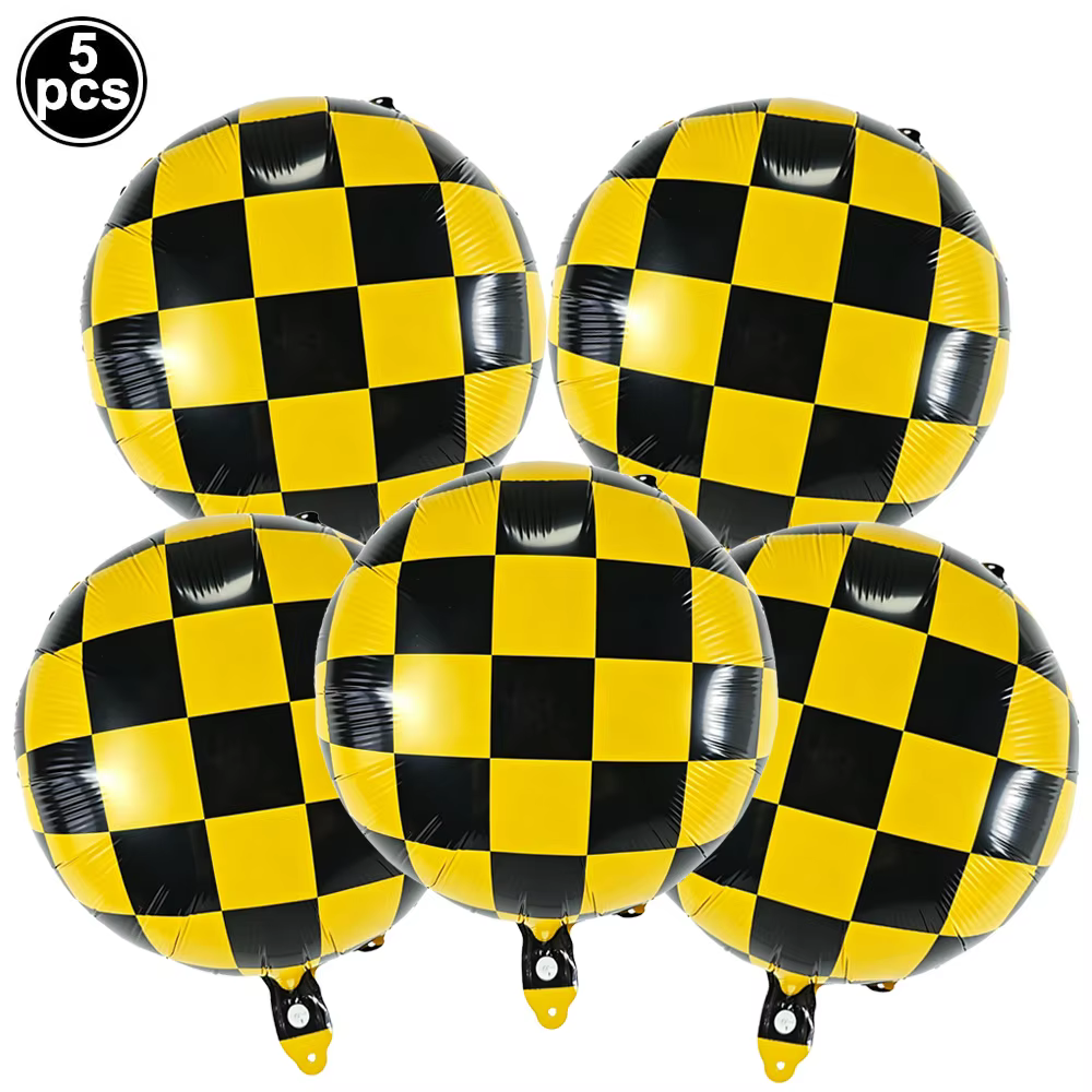 Ballons à carreaux en aluminium rouge, jaune, noir et blanc, 5 pièces, pour décorations de fête d'anniversaire sur le thème de la course
