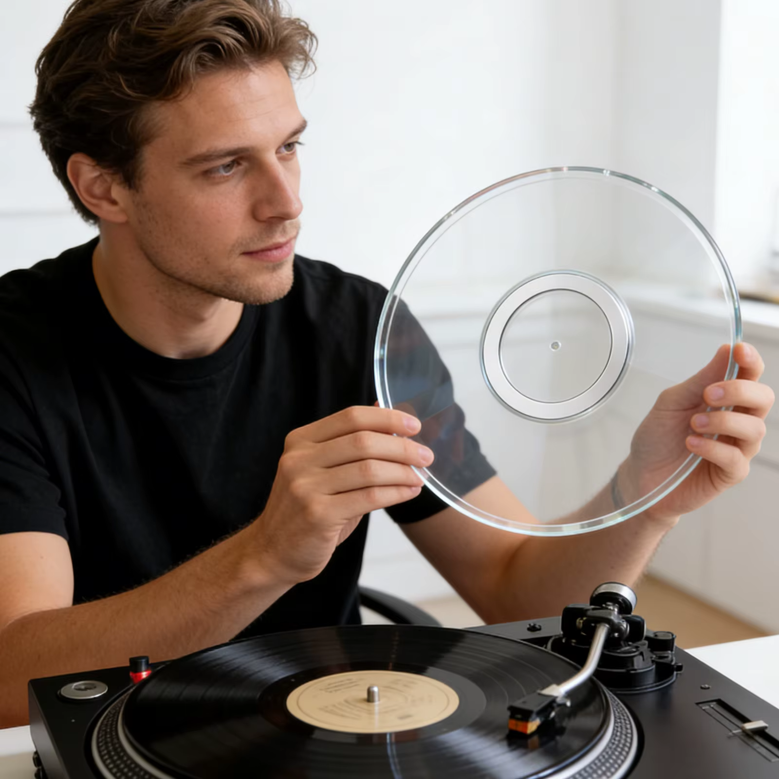 Tapis de platine vinyle en acrylique pour lecteurs de disques vinyles de 12 pouces, améliore la qualité sonore et les performances pour une sortie audio plus nette
