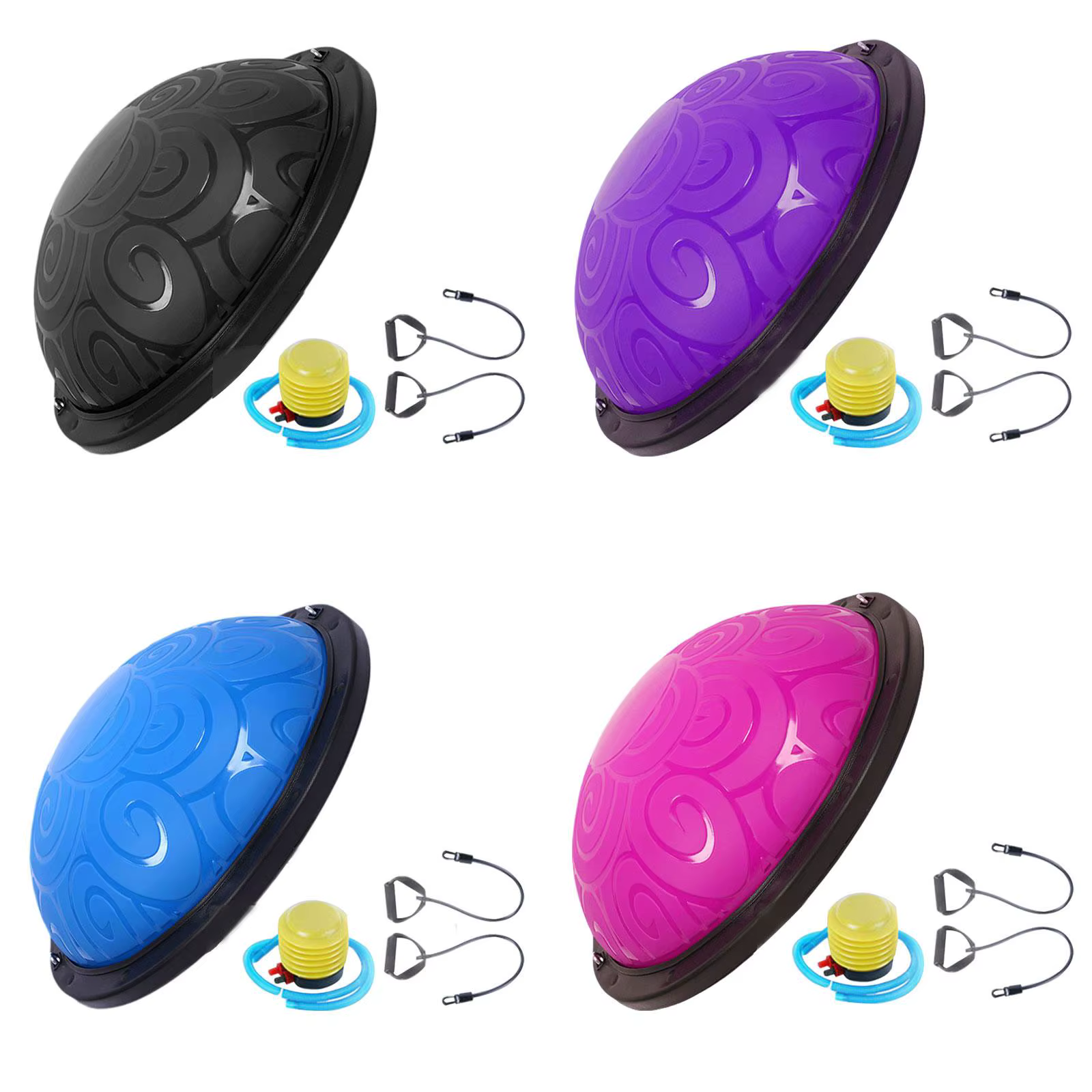 Ballon d'équilibre en PVC demi-sphère avec bandes et pompe pour le Pilates