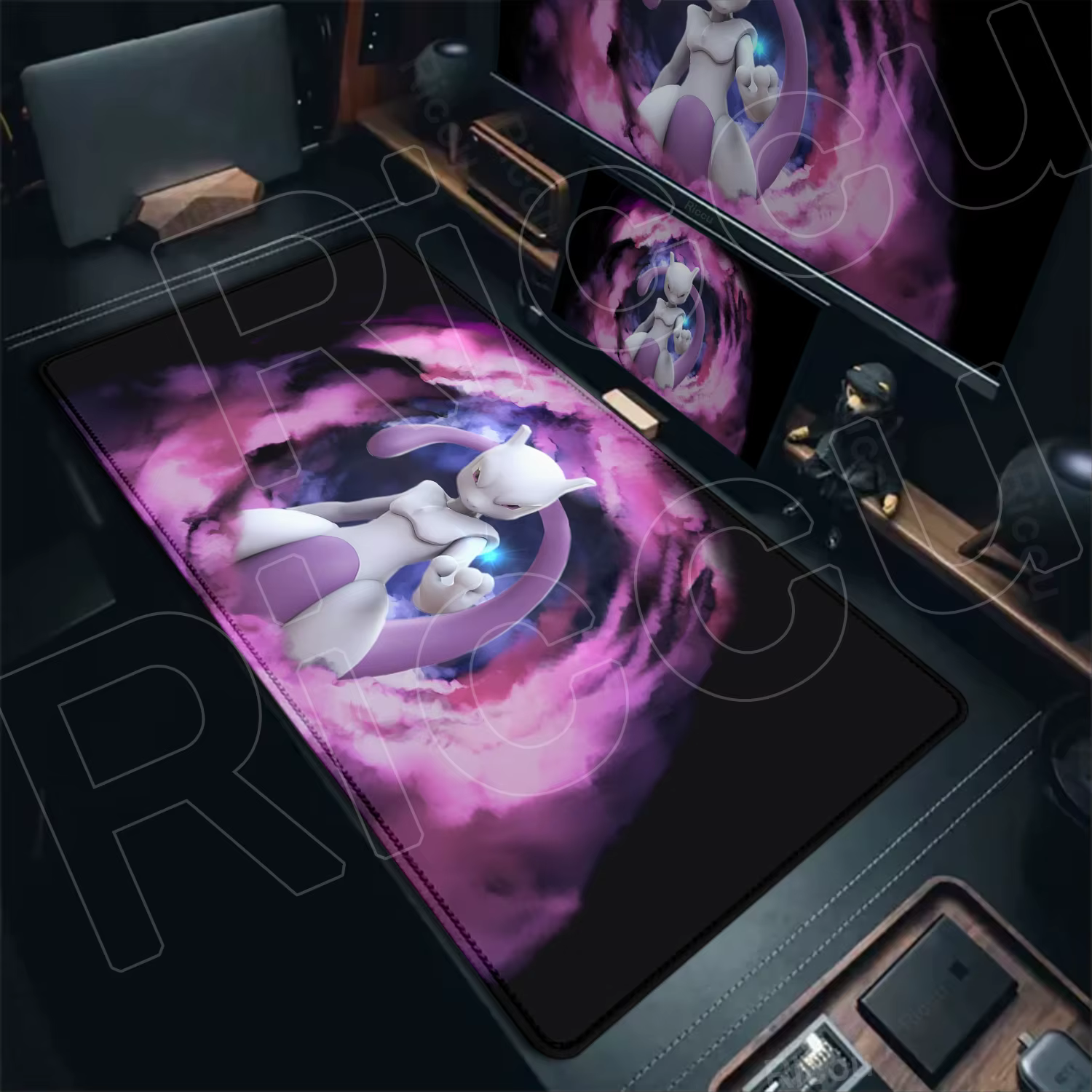 Tapis de souris P-pokemon Mewtwo, accessoires de jeu de dessin animé, PC Gamer, 900x400mm, tapis de bureau pour ordinateur, clavier d'ordinateur portable, tapis de souris
