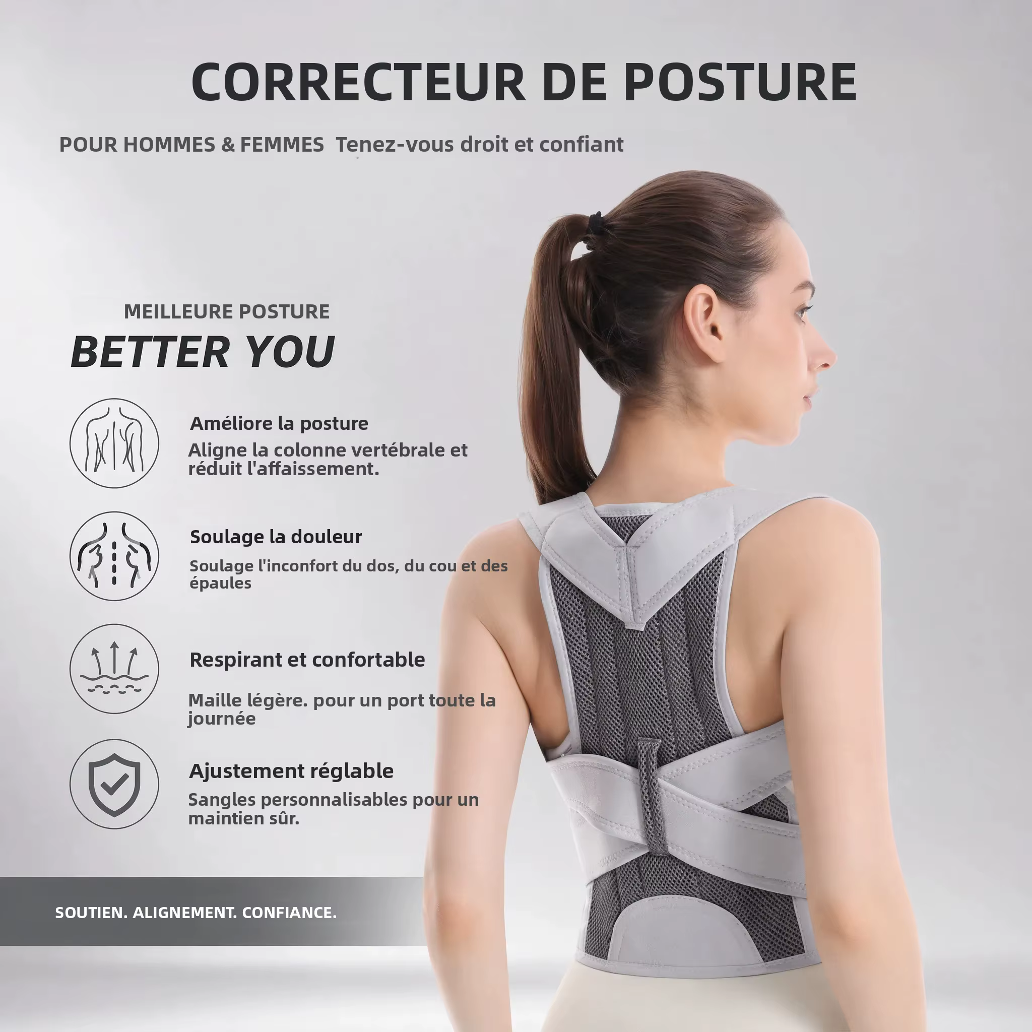 Nouvelle conception de ceinture dorsale pour corriger la posture