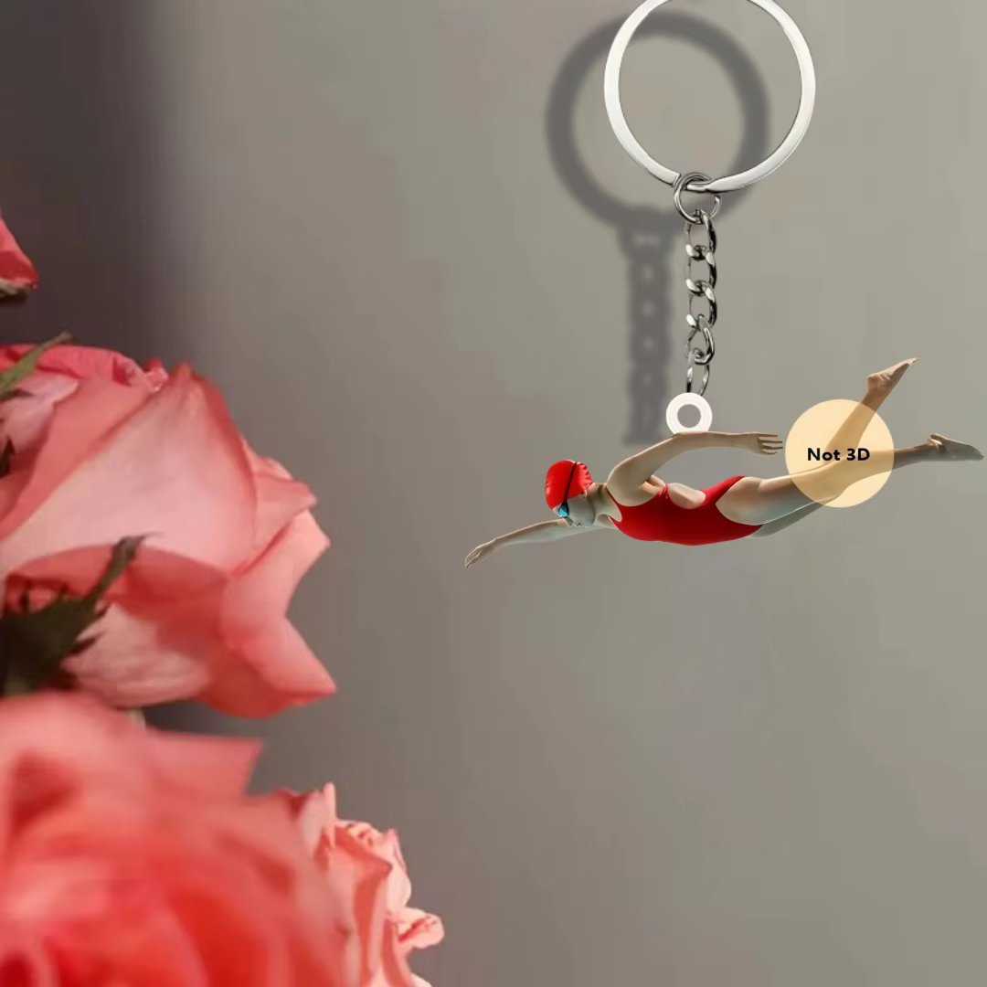 Porte-clés pendentif nageur, passionné de Sport de natation, ornement plat en acrylique 2D, breloques, décoration suspendue pour sac, cadeau de fête