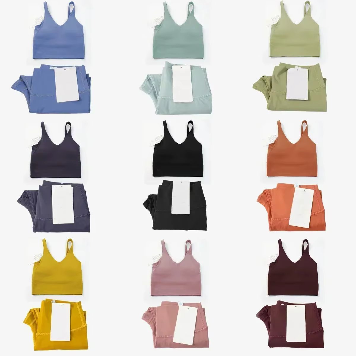 Ensemble de yoga classique pour femme en 2 pièces : haut de sport en forme de U et leggings taille haute effet seconde