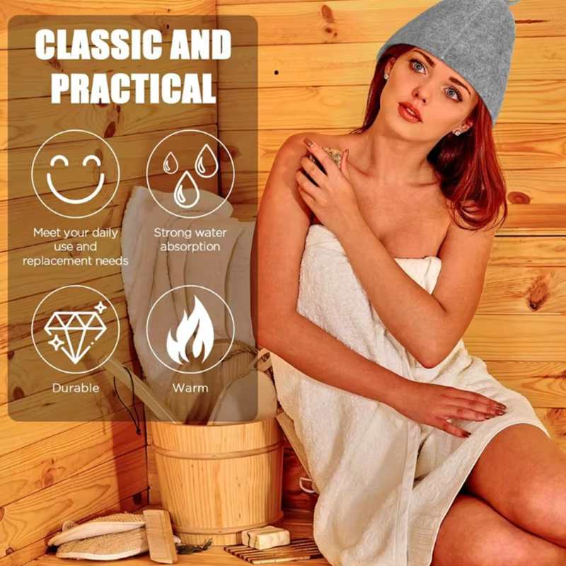 Chapeaux de sauna, casquettes de sauna Chapeaux de sauna Accessoires de sauna Bonnet de sauna en feutre pour hommes et femmes Bonnet de vapeur de sauna à domicile pour hammam