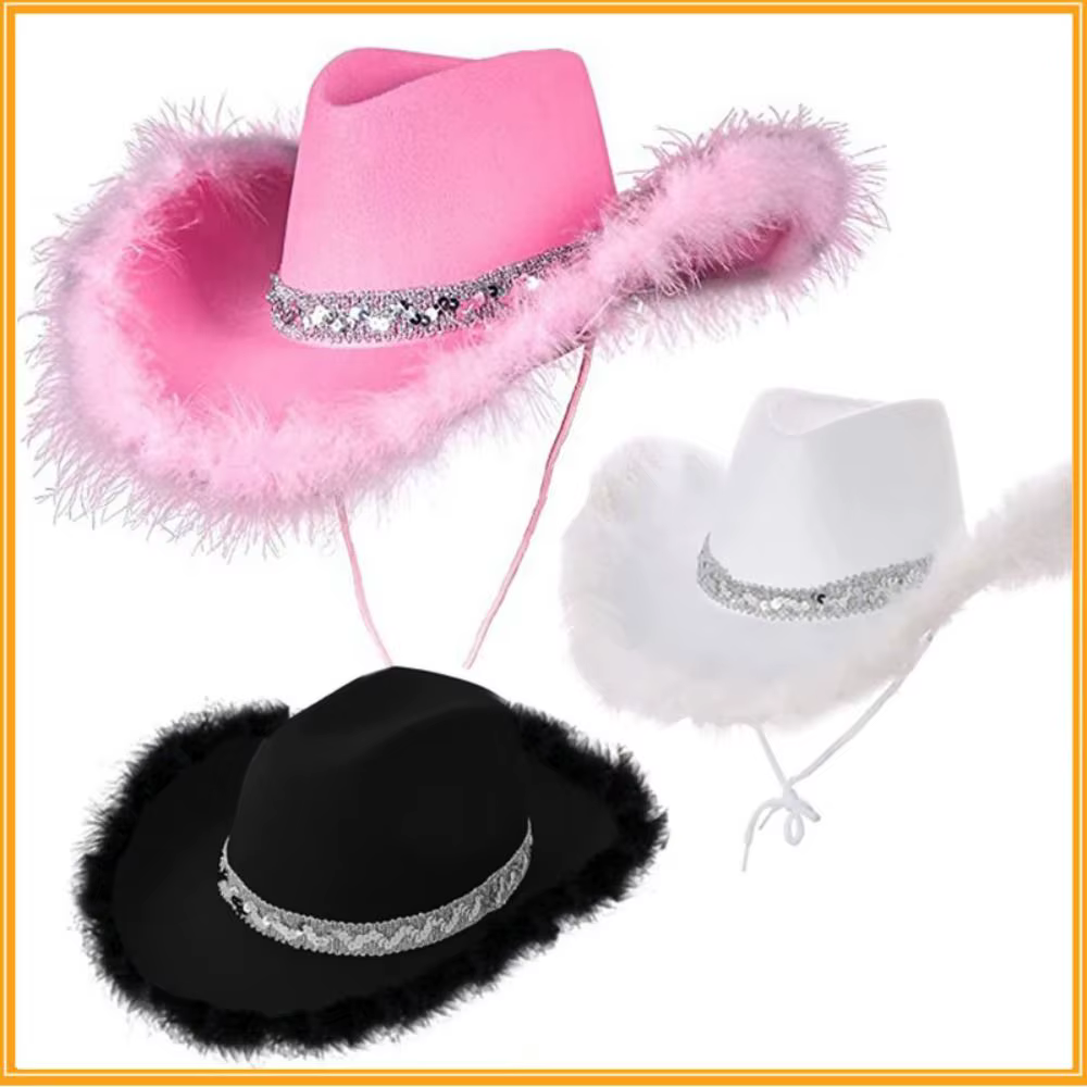 Chapeau de Cowgirl à Paillettes pour Femme, Accessoire de Mode pour Cosplay, Fête Costumée, Enterrement de Vie de Jeune Fille