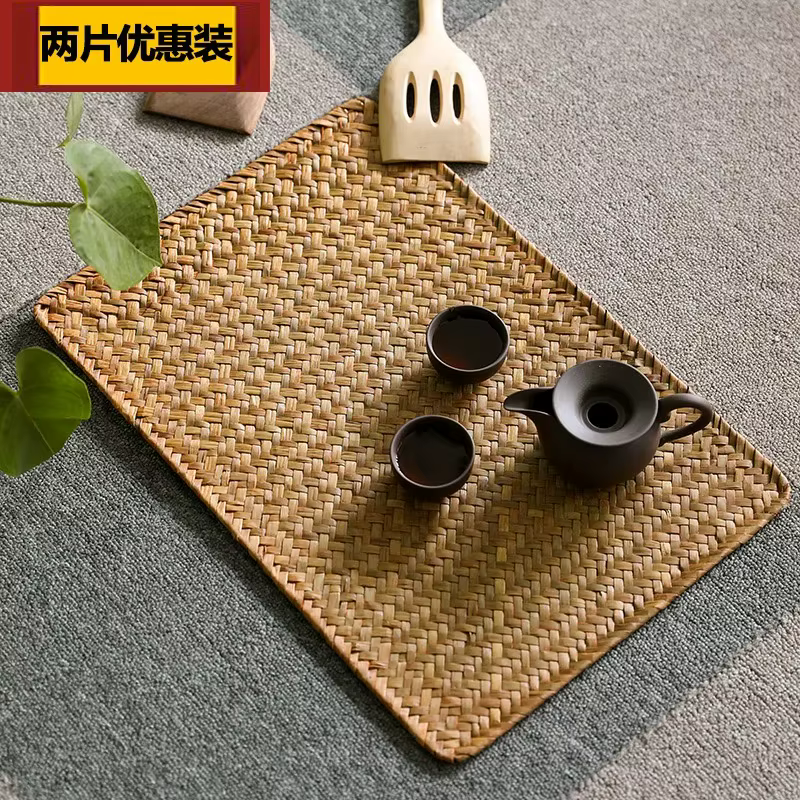 Tapis de Table tissé pour bol, dessous de plat, style Pastoral, isolant, européen, en paille, pour Table à manger, pour le thé