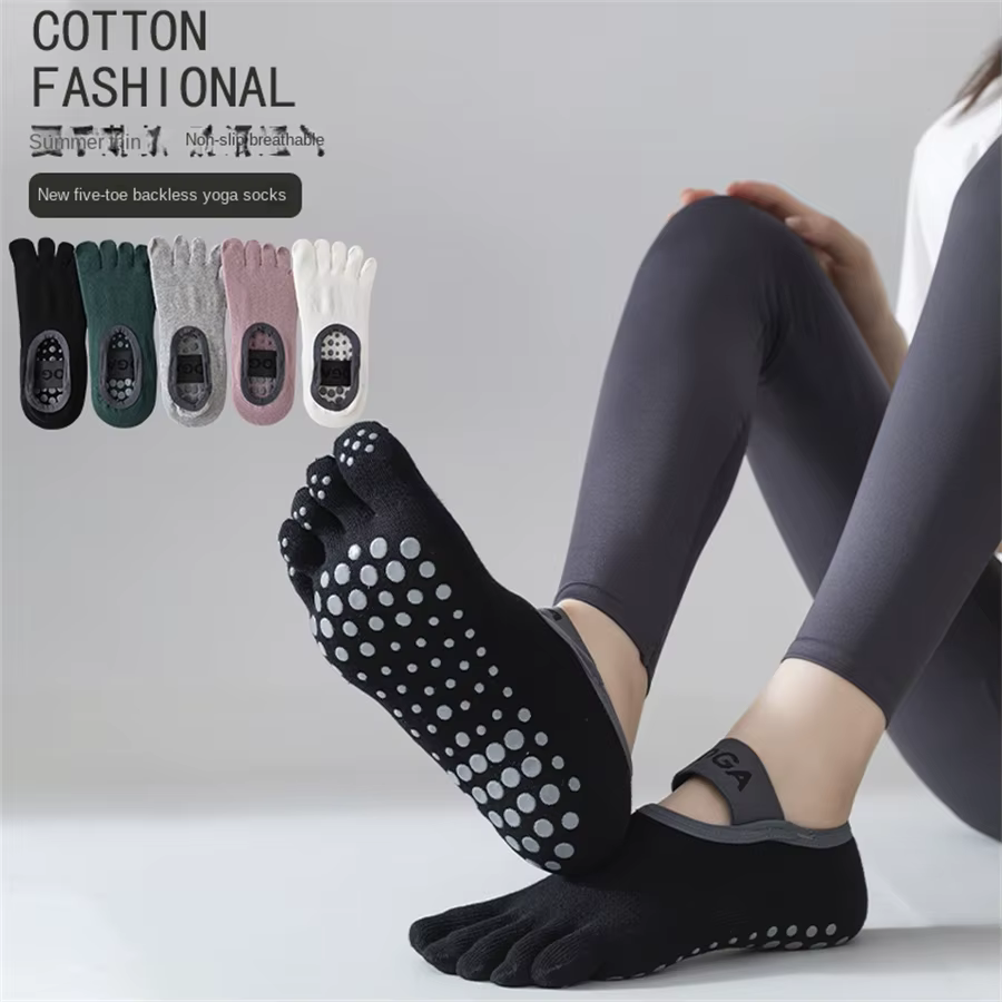 Chaussettes Pilates antidérapantes avec 5 orteils pour femme