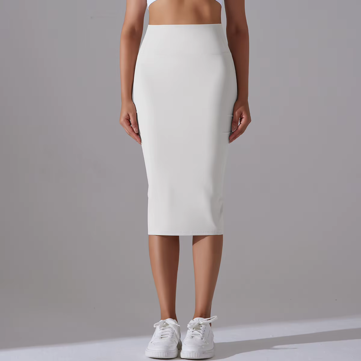 Jupe crayon en tissu pour femmes, Sexy, sensation nue, slim, hanches, moulante, taille haute, élastique, extensible, fendue
