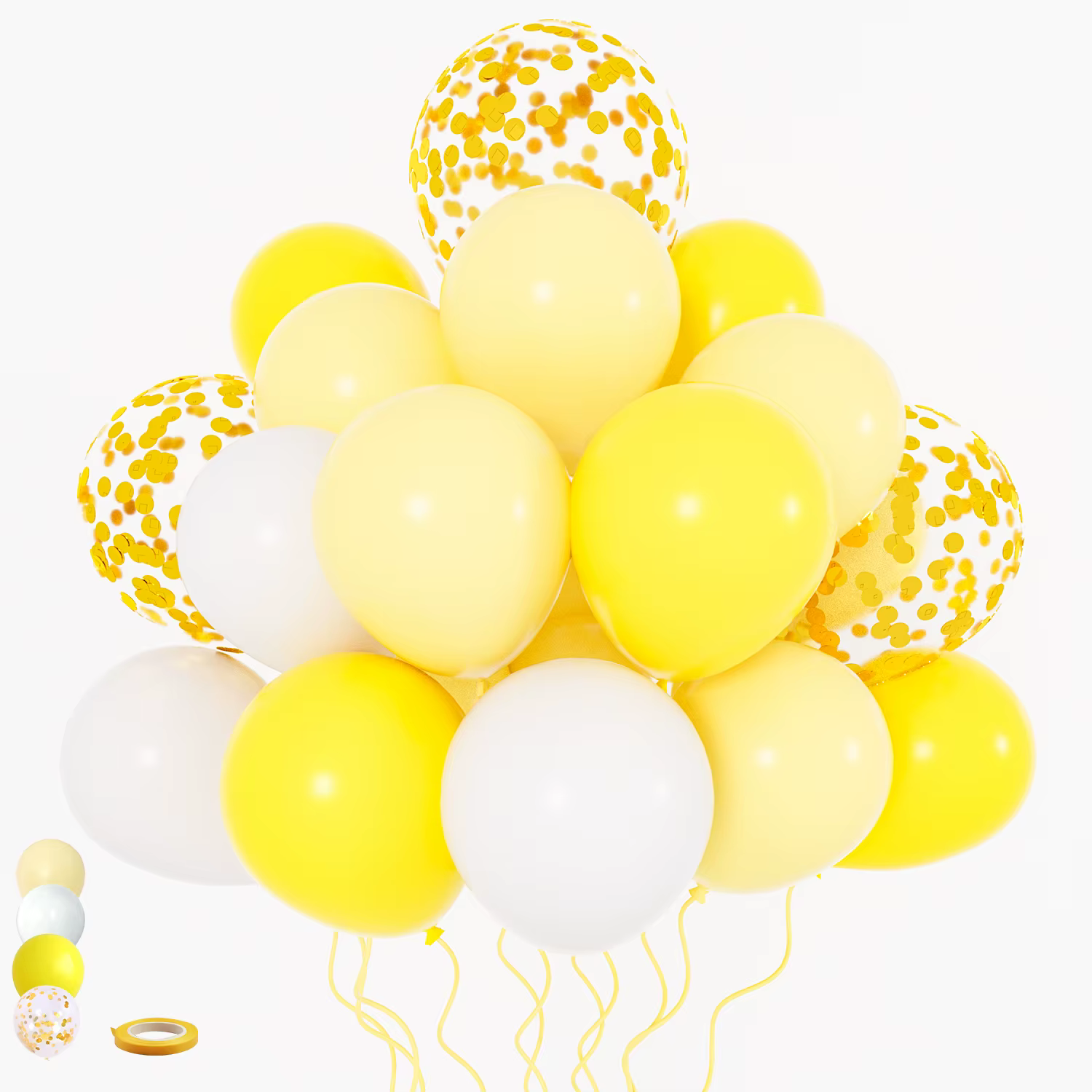 Ballons jaunes pastel et blancs de 12 pouces avec confettis dorés pour mariage sur le thème de l'abeille et du citron, baby shower, anniversaire