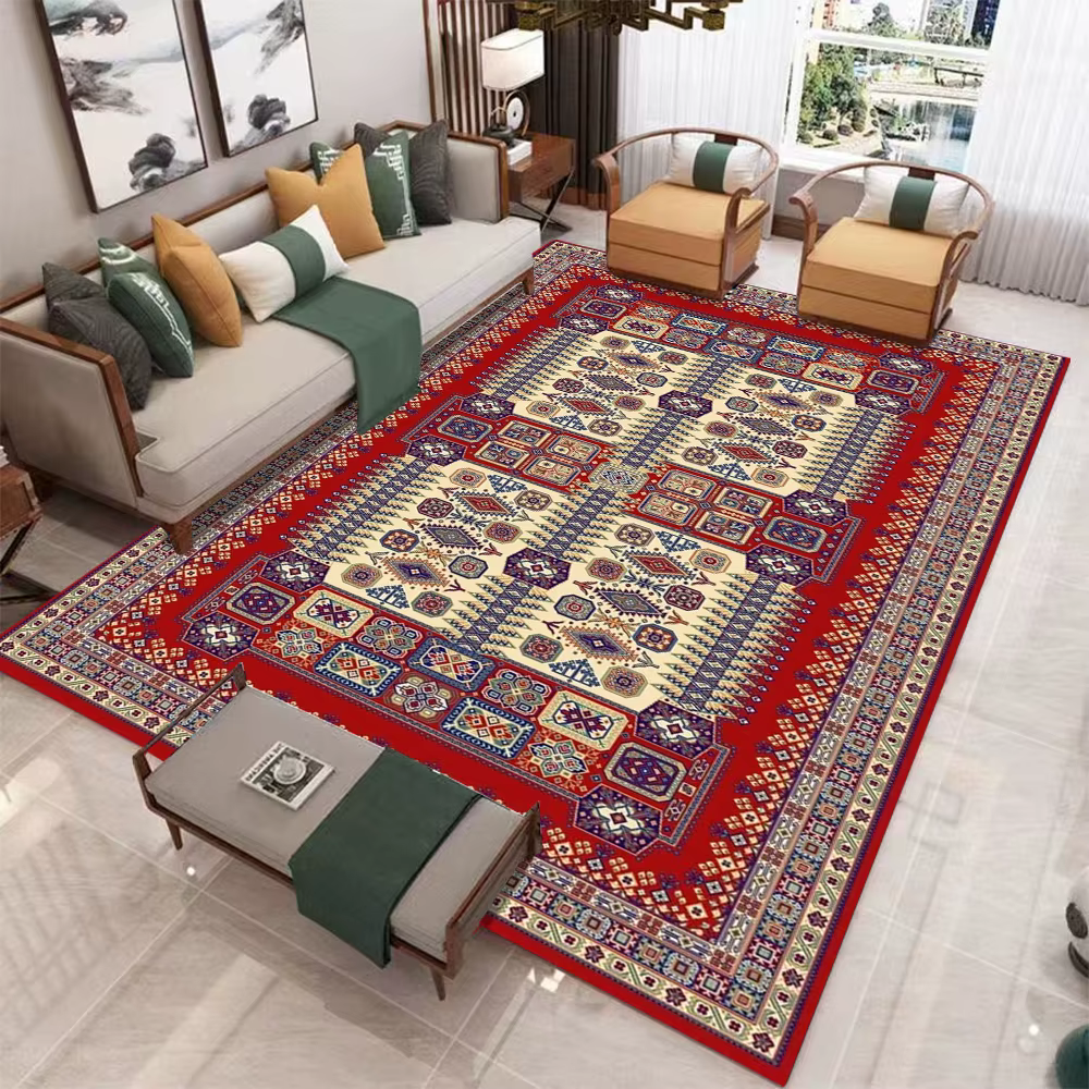 Tapis de salon style persan vintage, tapis rouge pour couloir, tapis d'entrée traditionnel, paillassons