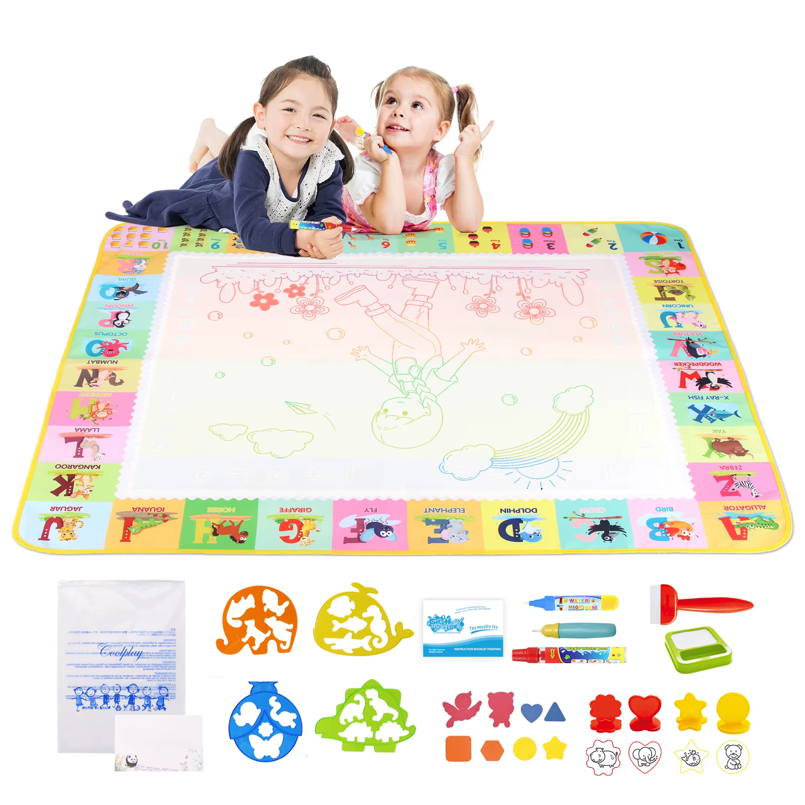 Tapis de dessin à l'eau magique 100x80CM, gribouillage à colorier avec stylos magiques réutilisables, planche de peinture Montessori, jouets éducatifs, cadeaux pour enfants
