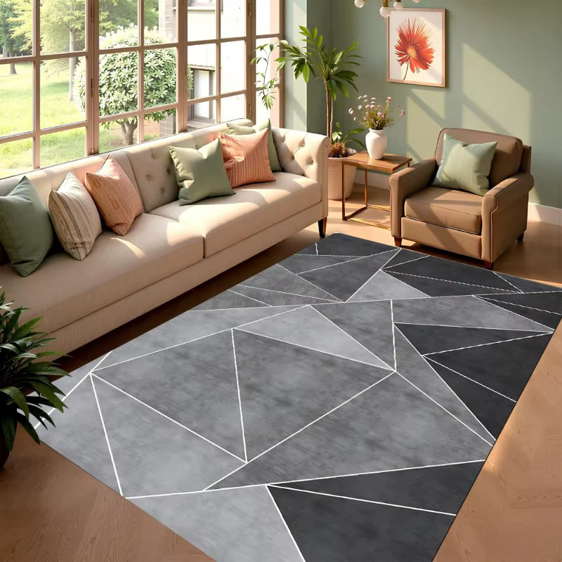 Tapis géométrique gris jaune – Design abstrait moderne avec lignes contrastées, tapis antidérapant pour décoration de salon et de chambre à coucher