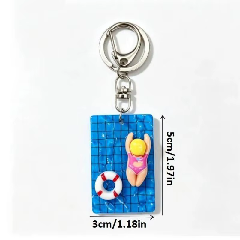 Porte-clés Fille Nageuse Mignonne de Dessin Animé, Pendentif de Natation Facile à Transporter, Accessoire Clé Thème Été pour le Voyage
