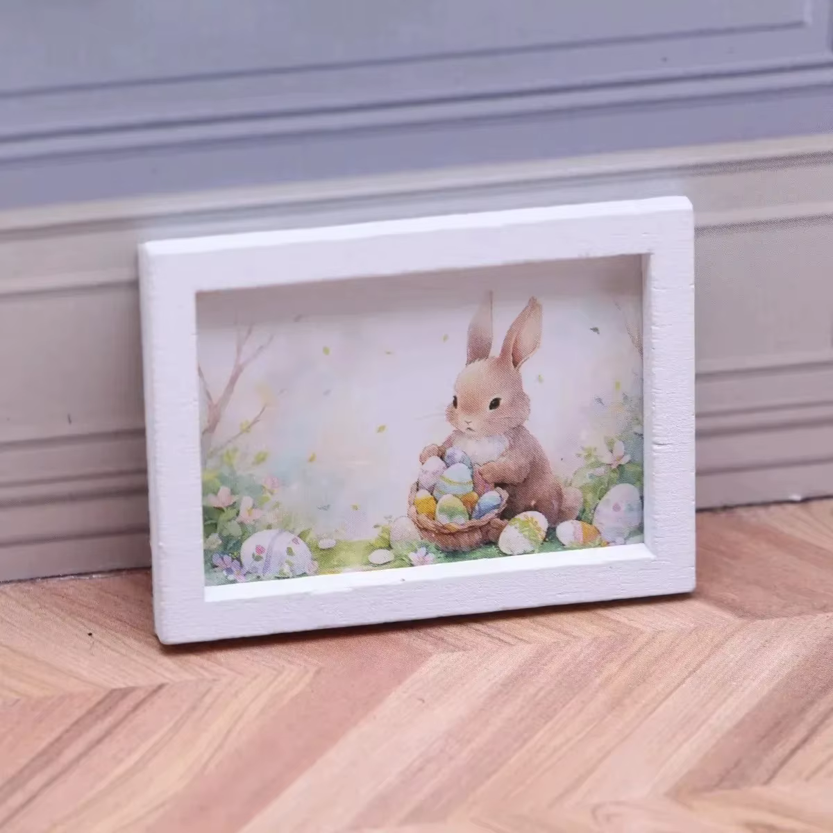 Ensemble de 4 mini décorations murales de lapin de pâques, accessoires pour maison de poupée, décor de scène miniature pour chambre à coucher et salon