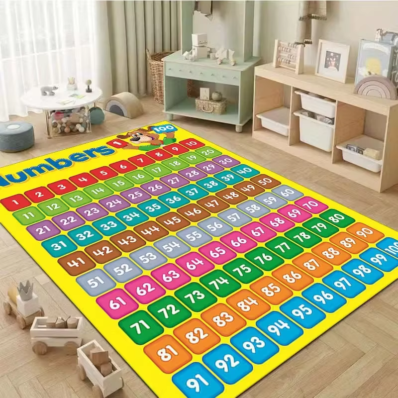 Tapis de jeu éducatif pour enfants avec les chiffres de 1 à 100, tapis d'apprentissage des mathématiques coloré, tapis de sol antidérapant et lavable pour salle de jeux