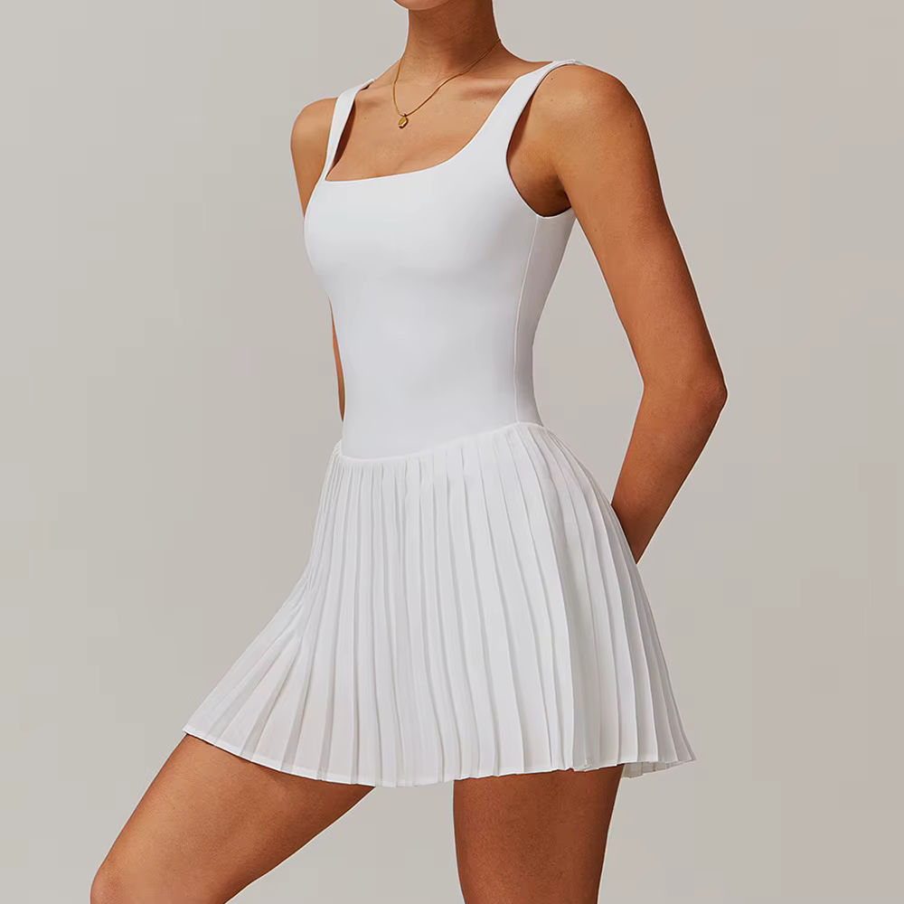 Ensemble de Yoga, robe de Tennis nue, combinaison pour femmes, bas anti-éblouissement, vêtements de Fitness, poches de course, jupe plissée, robe de sport