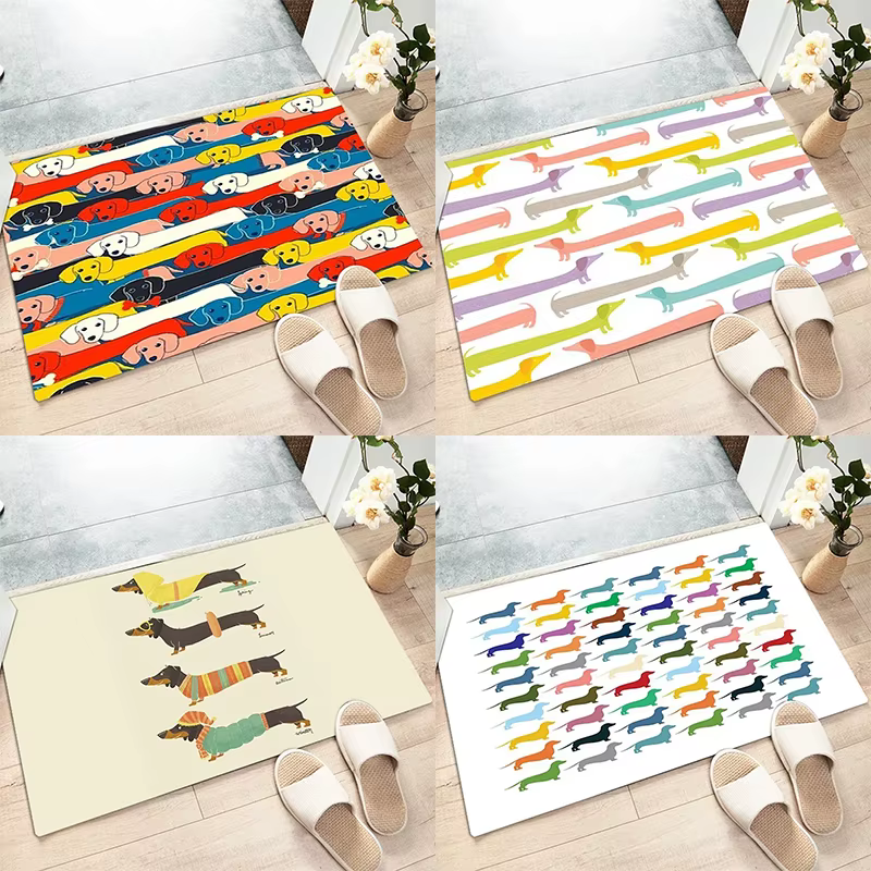 Tapis non ald à motif de chien mignon pour la décoration de la maison, la cuisine, le salon, la décoration de Noël, le sol, le teckel